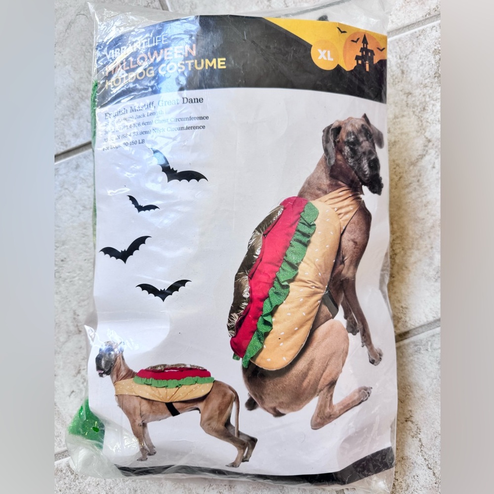 Halloween Hot Dog Costume for Dogs - Red, Green, Brown